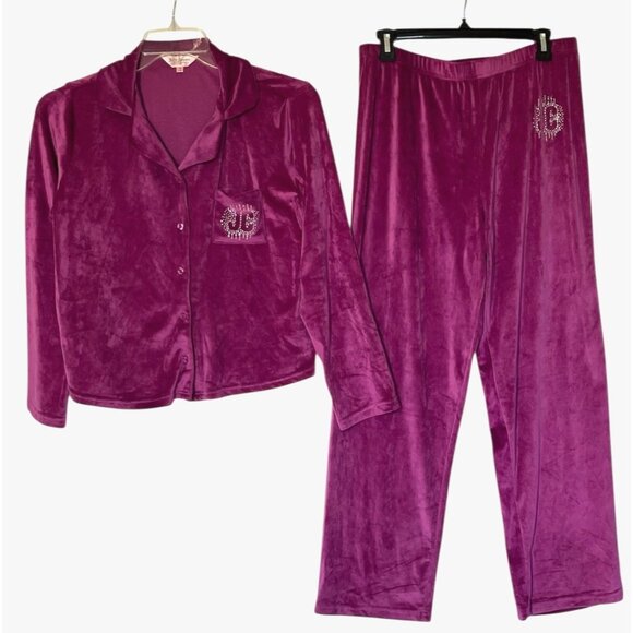 Juicy Couture Sleepwear Velour Magenta Studs Logo Lounge 2PC Set Tracksuit